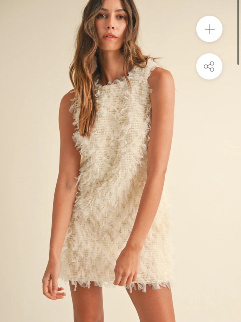 Sleeveless Cream Feather-Texture Mini Dress